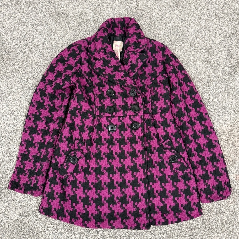 Vintage Candie’s Pink Black Houndstooth Peacoat Wool Blend Retro Women’s S